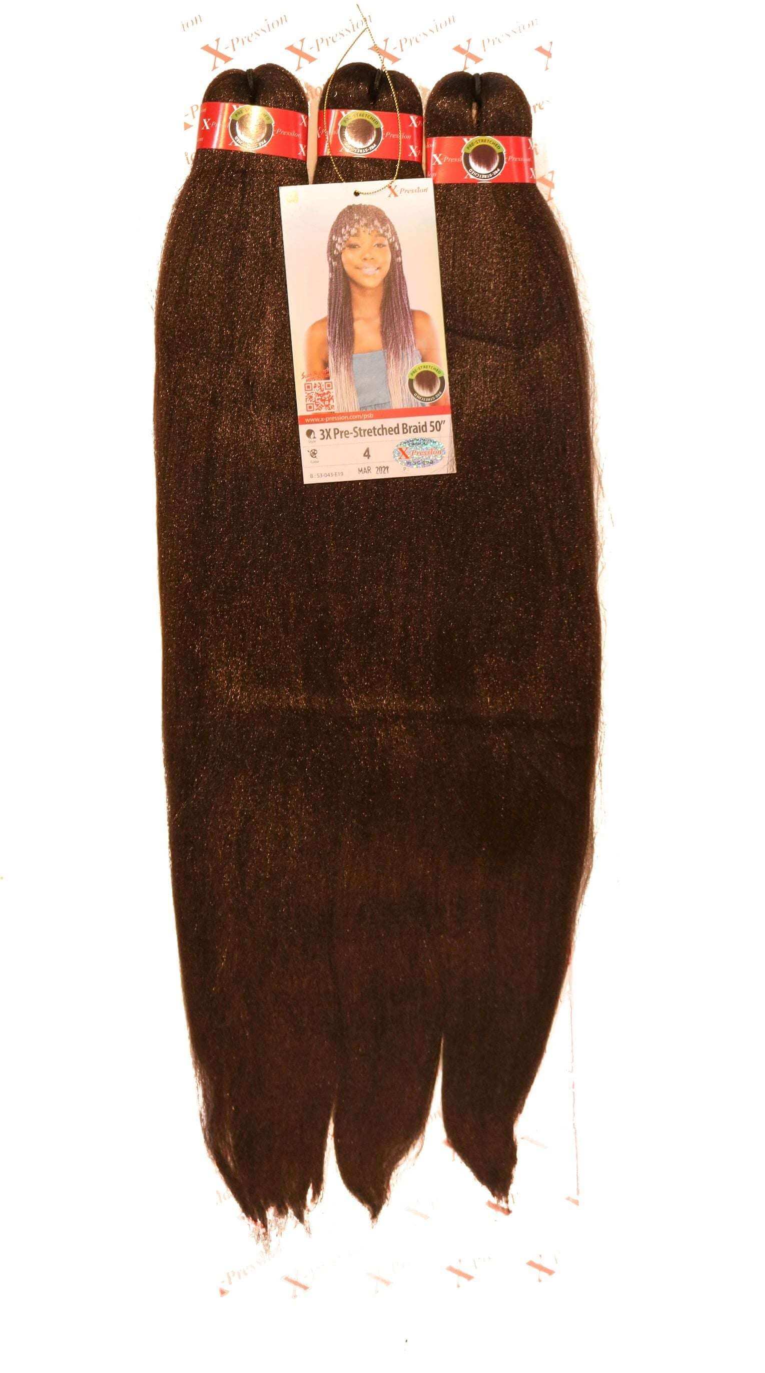 50" X-Pression Prestretched 3X Braiding Hair Extension - 240g displayed with packaging.