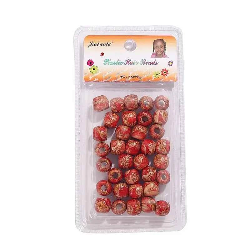40 Pcs Printed Wooden Hair Beads African Braids Decorative Hair Beads