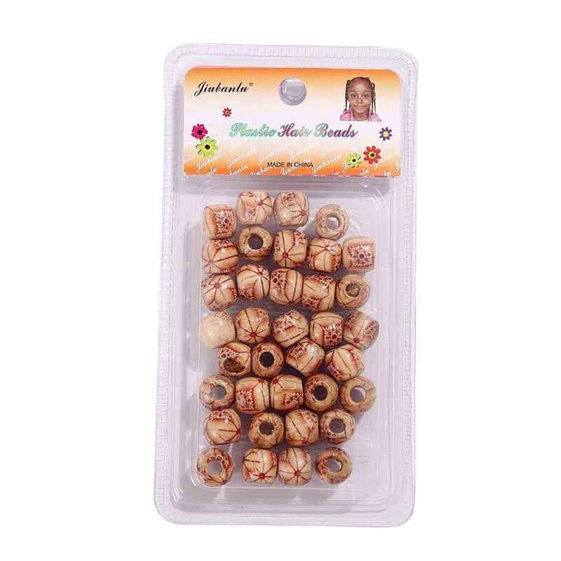 40 Pcs Printed Wooden Hair Beads African Braids Decorative Hair Beads
