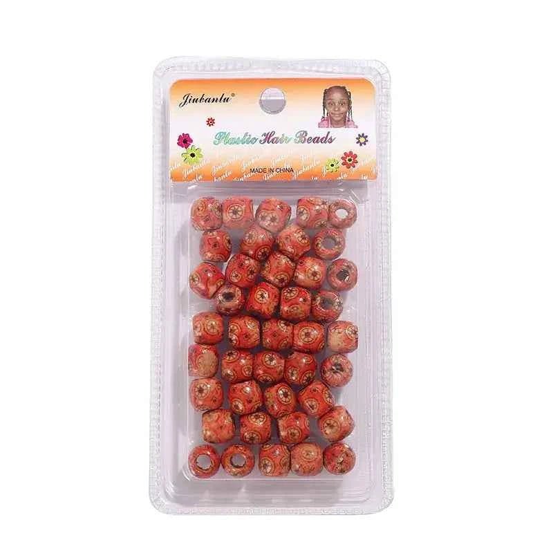 40 Pcs Printed Wooden Hair Beads African Braids Decorative Hair Beads
