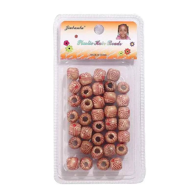 40 Pcs Printed Wooden Hair Beads African Braids Decorative Hair Beads