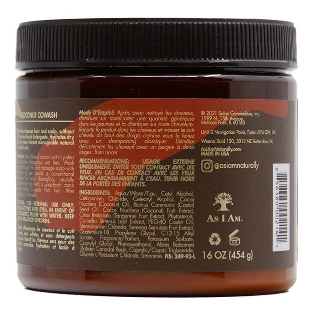 AS I AM Coconut Cowash (16oz) in jar, showcasing nourishing formula for textured hair care.