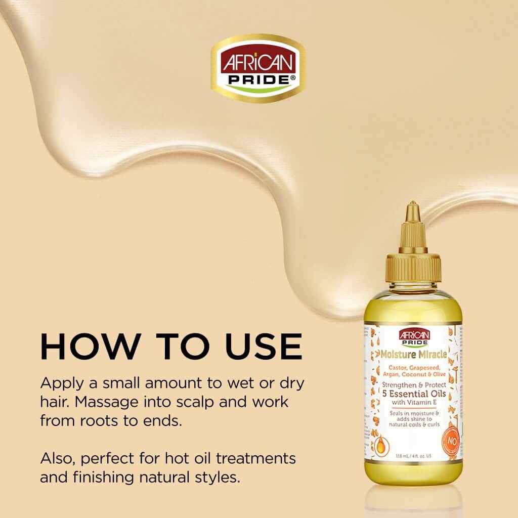 AFRICAN PRIDE Moisture Miracle Castor, Grapeseed, Argan, Coconut & Olive Essential Oil (4oz)