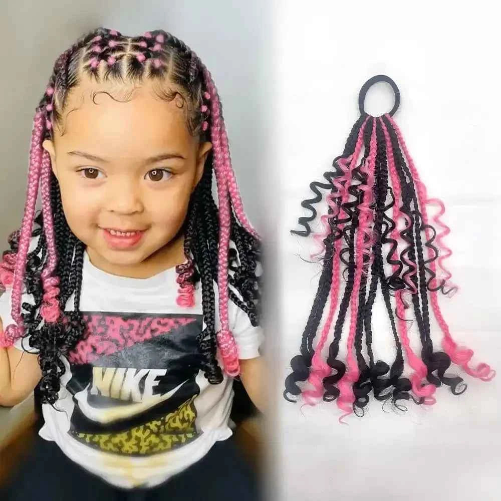10" kids curly ponytail with fuzzy ball clips and butterfly clips
