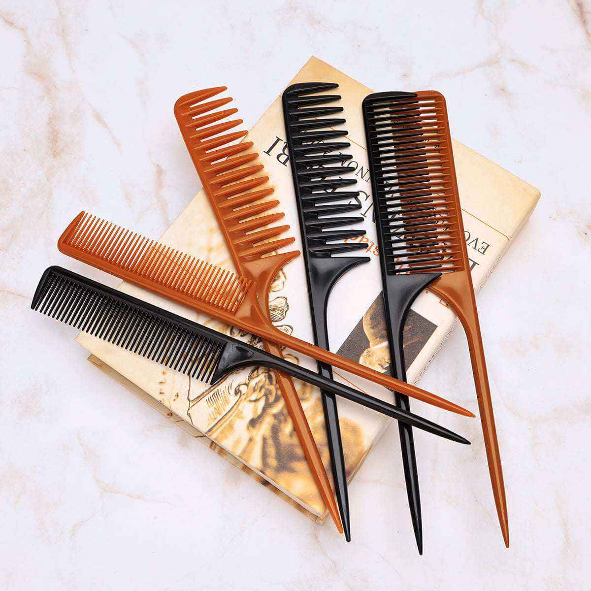 3 PCS Orange/Black Straight rat tail comb set & Barber Combs Set