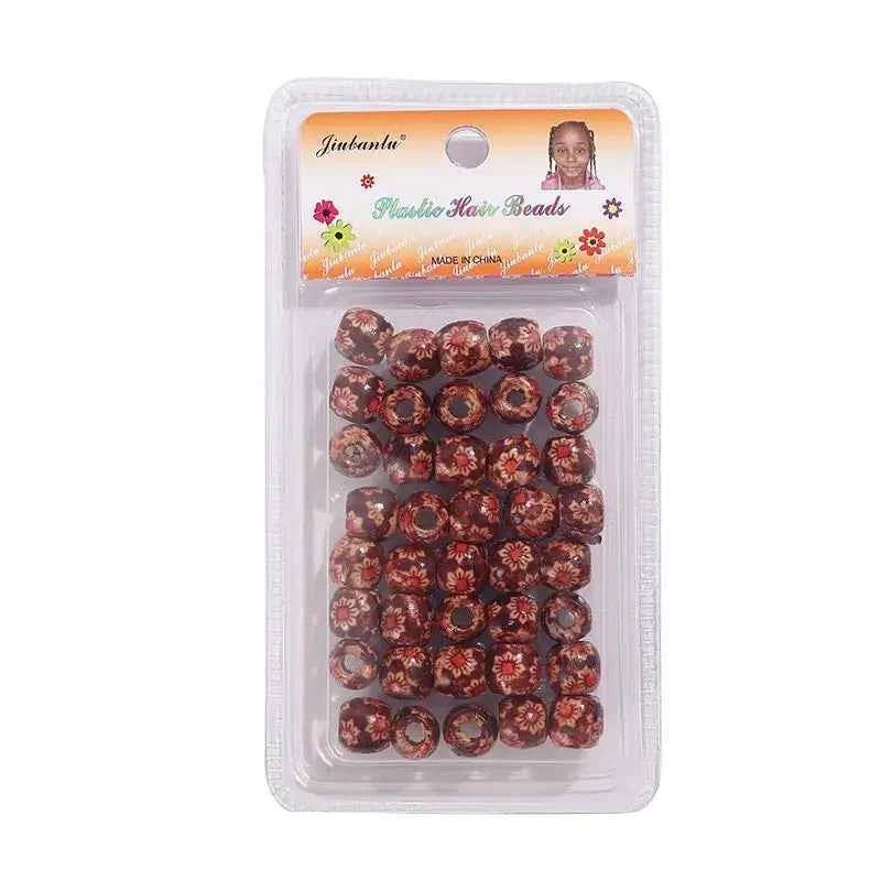 40 Pcs Printed Wooden Hair Beads African Braids Decorative Hair Beads