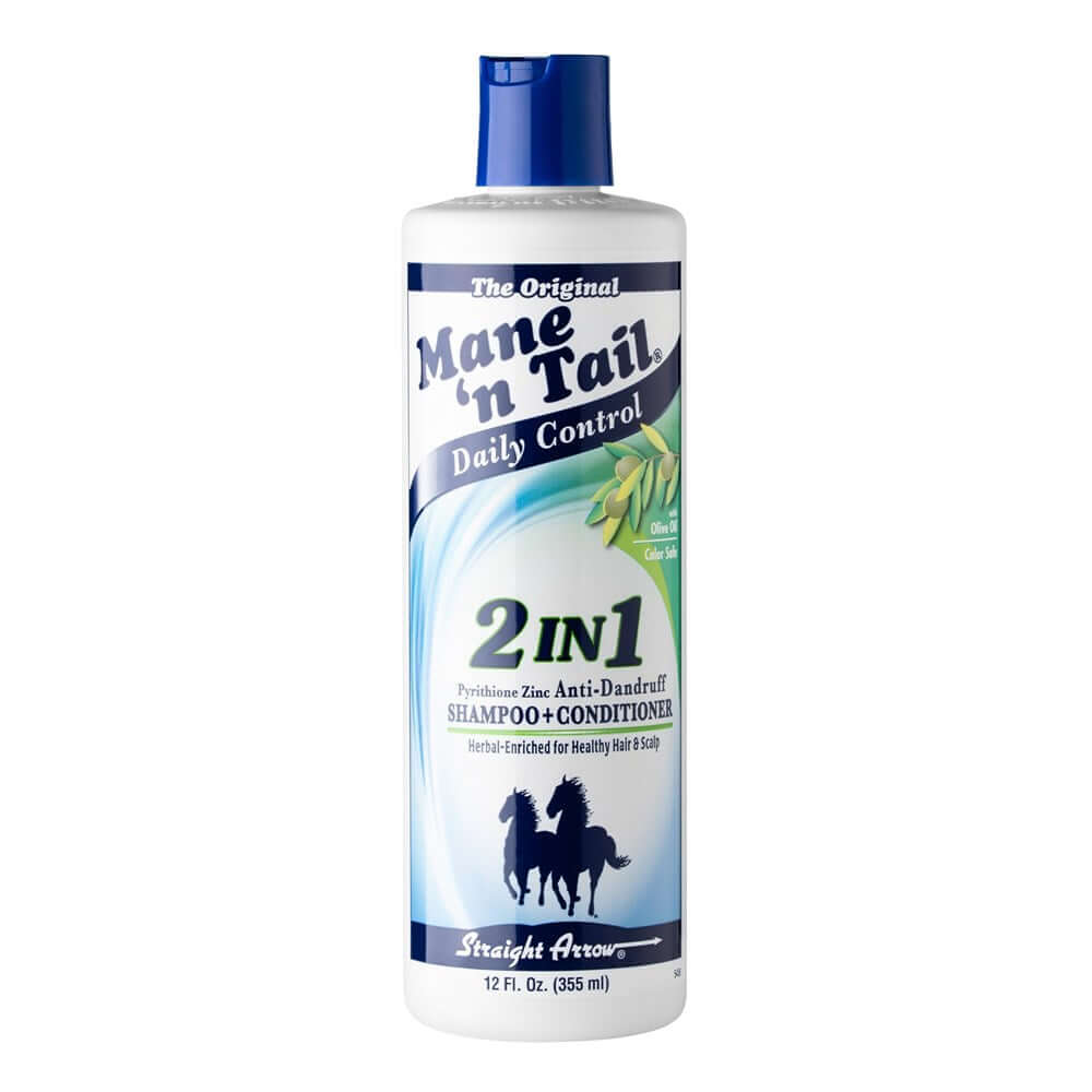 MANE 'N TAIL 2 in 1 Anti Dandruff Shampoo & Conditioner (12oz) bottle for healthy scalp and hair care.