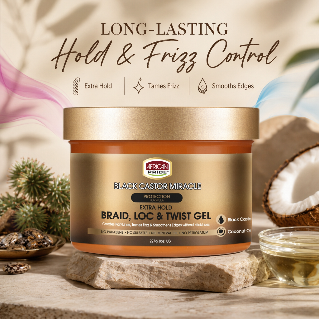 AFRICAN PRIDE Black Castor Miracle Braid Loc & Twist Gel (8oz) - benefit