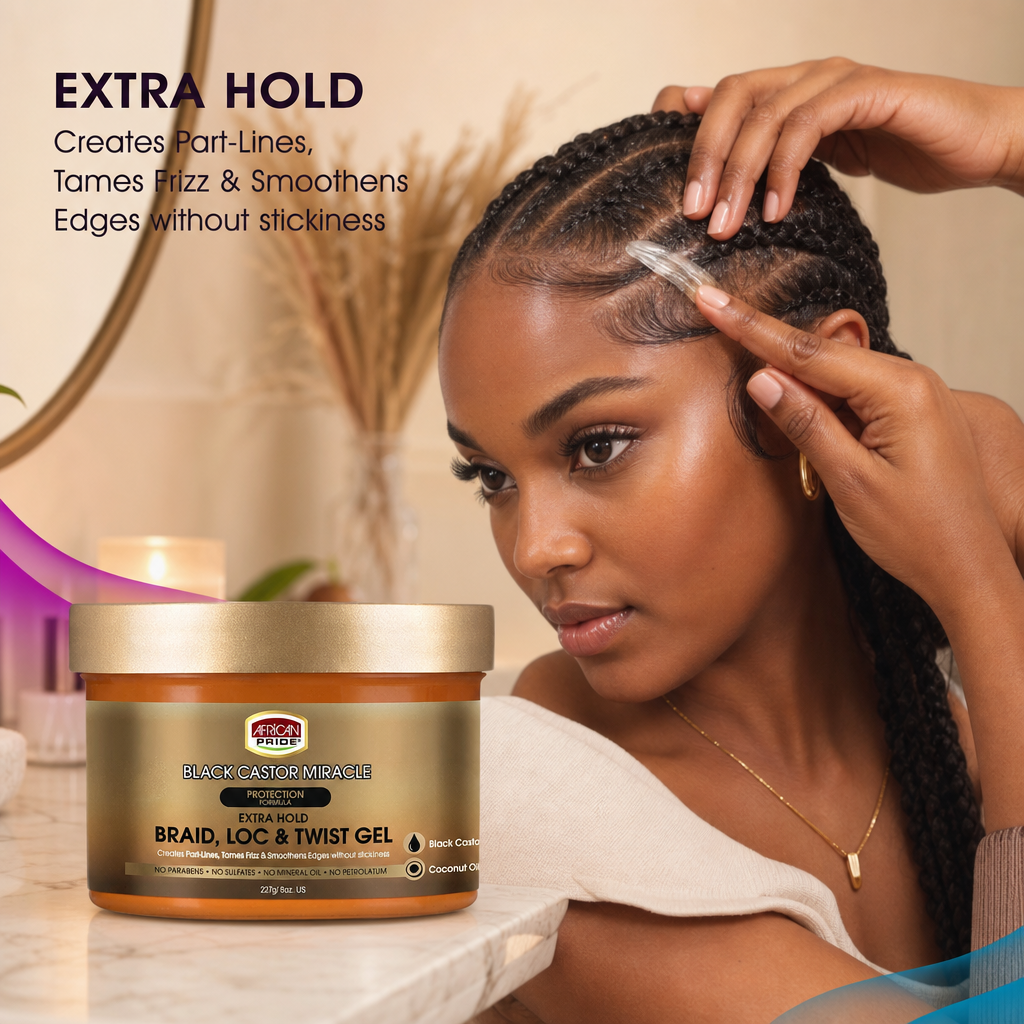 AFRICAN PRIDE Black Castor Miracle Braid Loc & Twist Gel (8oz) - usage