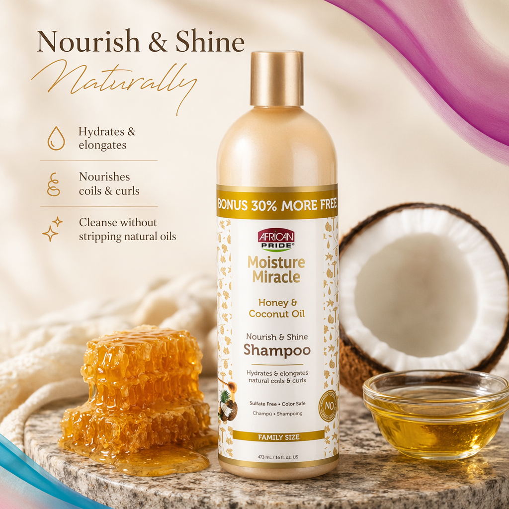 AFRICAN PRIDE Moisture Miracle Honey & Coconut Oil Shampoo (16oz) - benefit