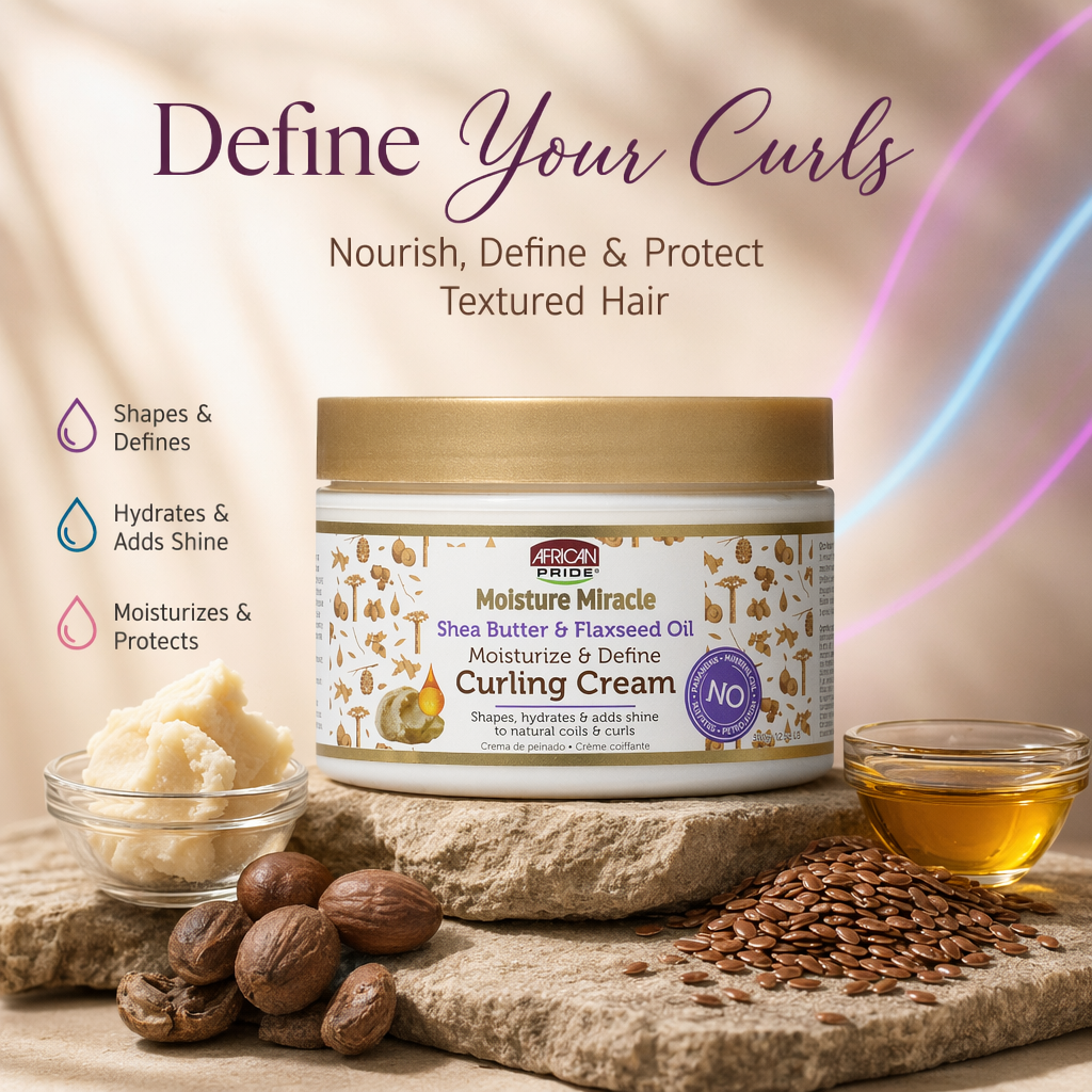 AFRICAN PRIDE Moisture Miracle Shea Butter & Flaxseed Oil Curling Cream (12oz) - benefit