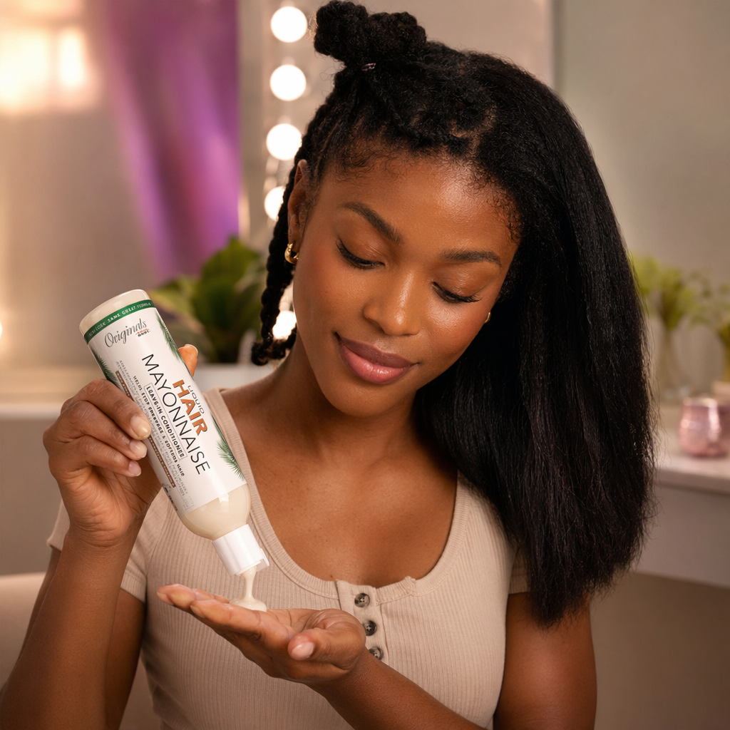 AFRICA'S BEST Originals Liquid Hair Mayonnaise Leave-In Conditioner (6oz) - usage