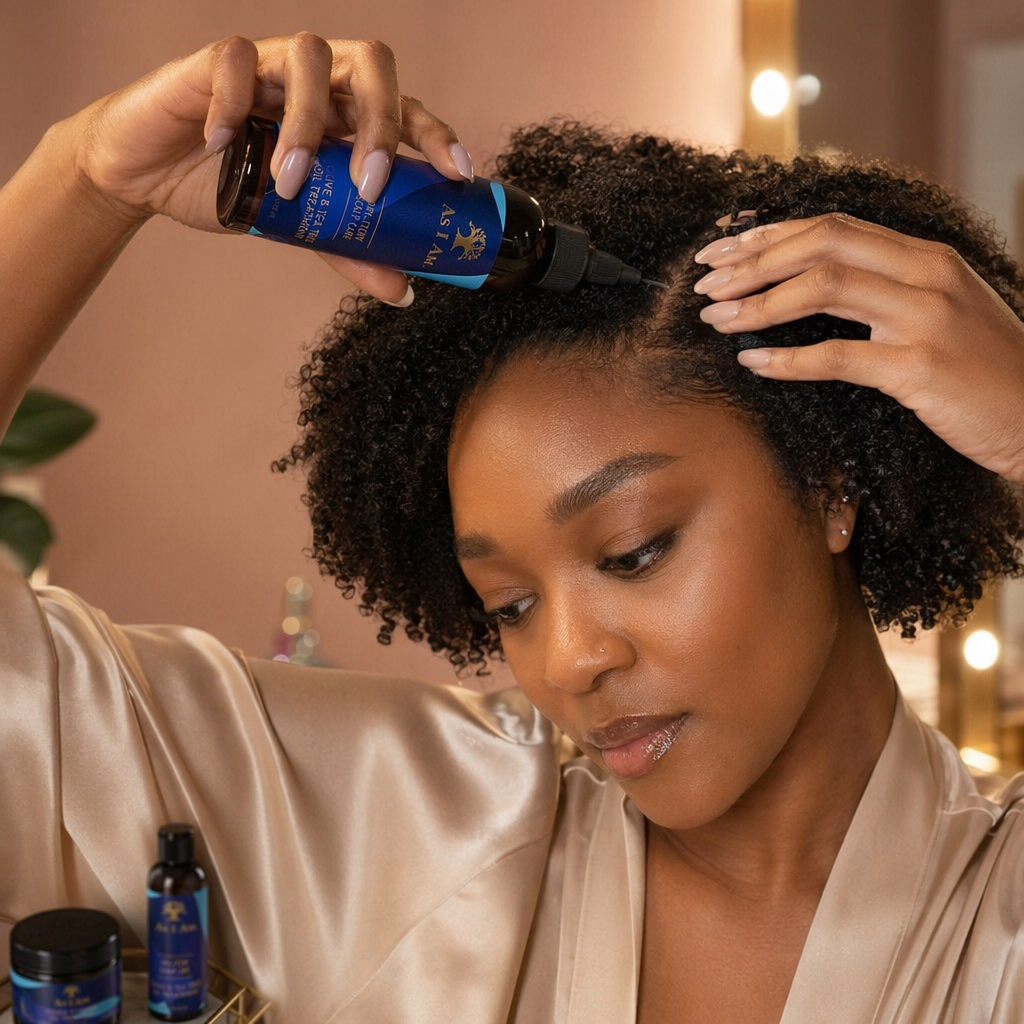 AS I AM Dry & Itchy Scalp Care Oil Treatment (4oz) - usage