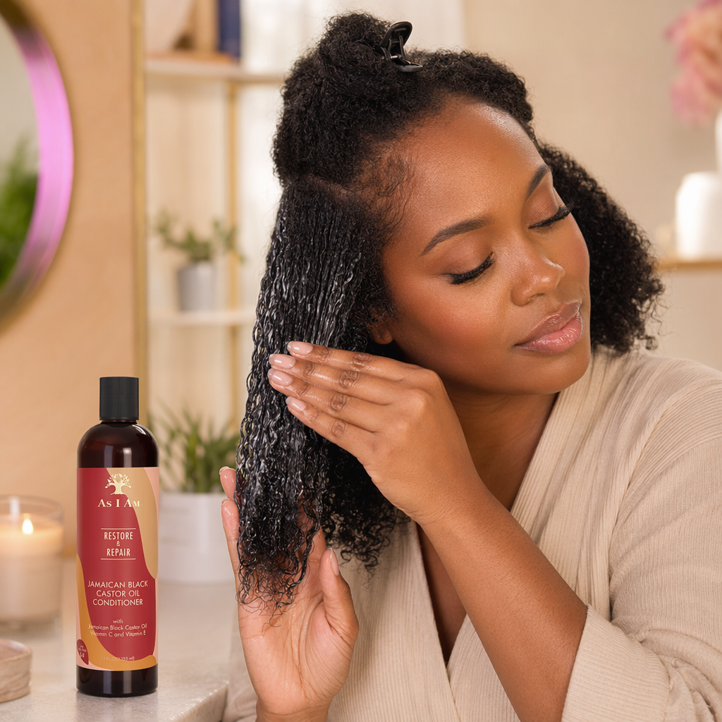 AS I AM Jamaican Black Castor Oil Conditioner (12oz) - usage