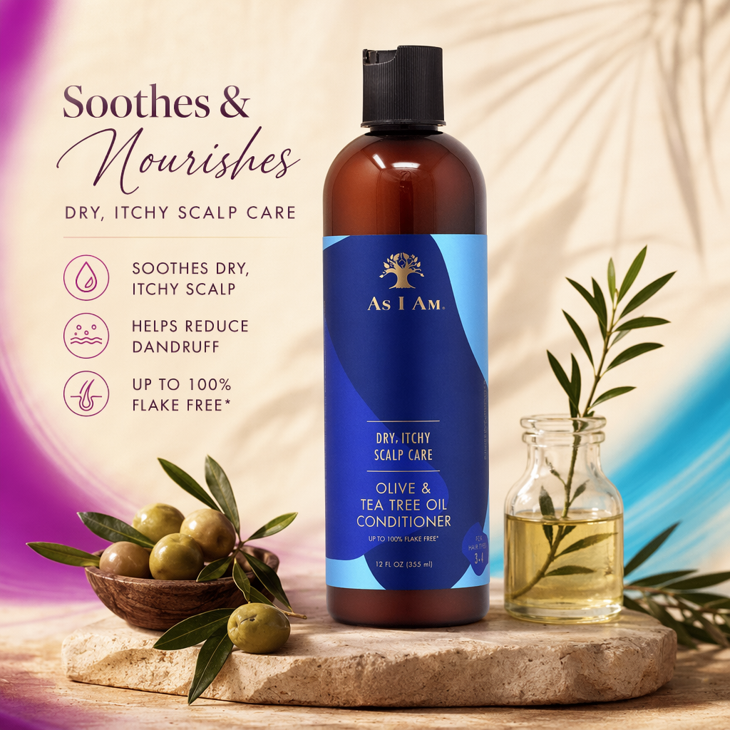 AS I AM Dry & Itchy Scalp Care Olive & Tea Tree Conditioner (12oz) - benefit