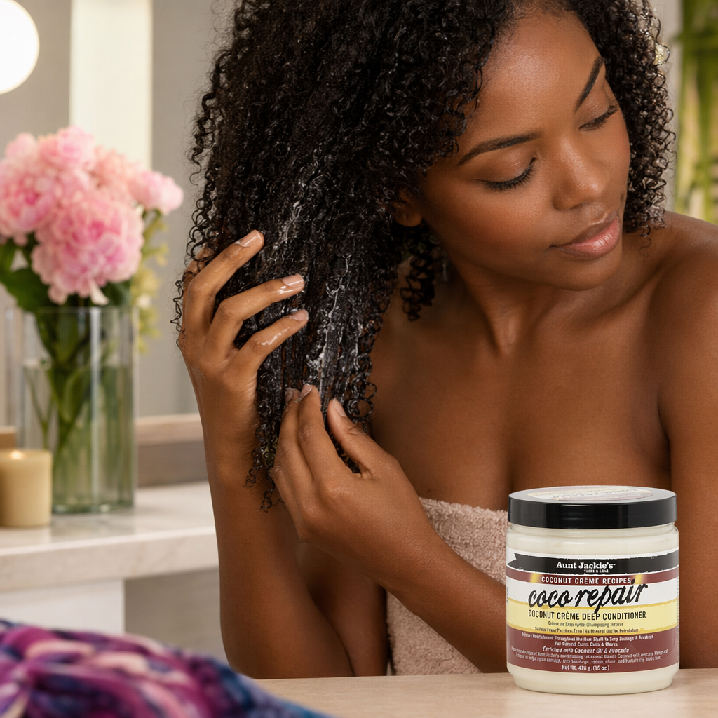 AUNT JACKIE'S Coco Repair Coconut Cream Deep Conditioner (15oz) - usage
