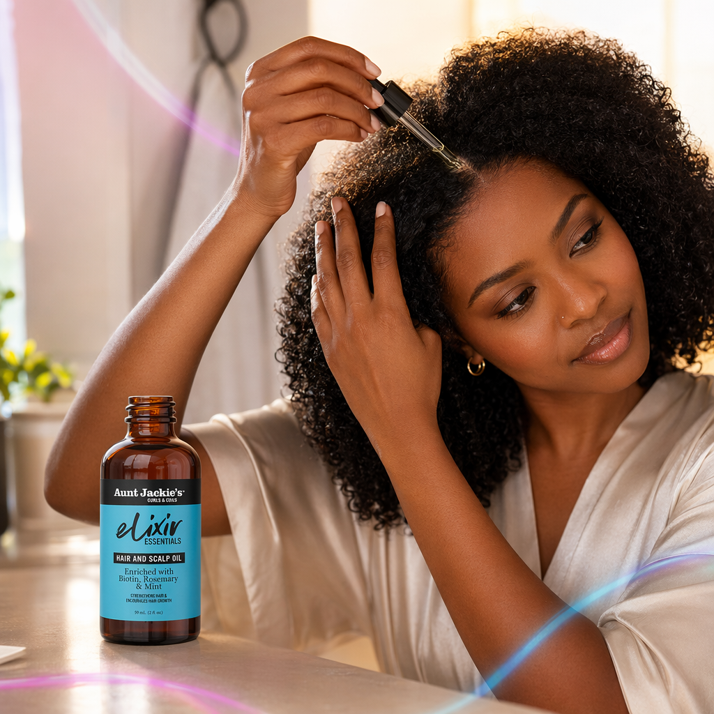 AUNT JACKIE'S Elixir Essential Hair & Scalp Oil (2oz) - usage