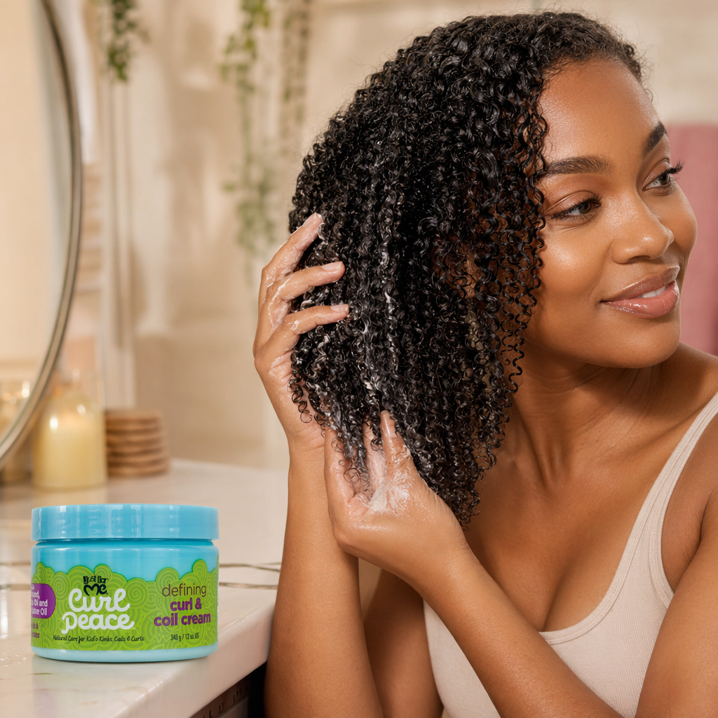 JUST FOR ME Curl Peace Defining Curl & Coil Cream (12oz) - usage
