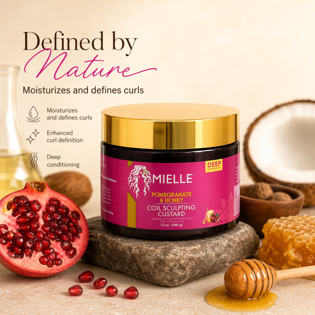 MIELLE Pomegranate & Honey Coil Sculpting Custard (12oz) - benefit