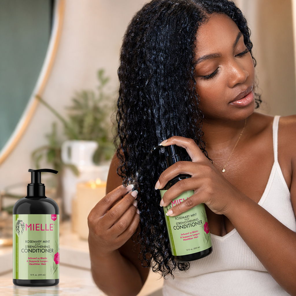 MIELLE Rosemary Mint Strengthening Conditioner (12oz) - usage