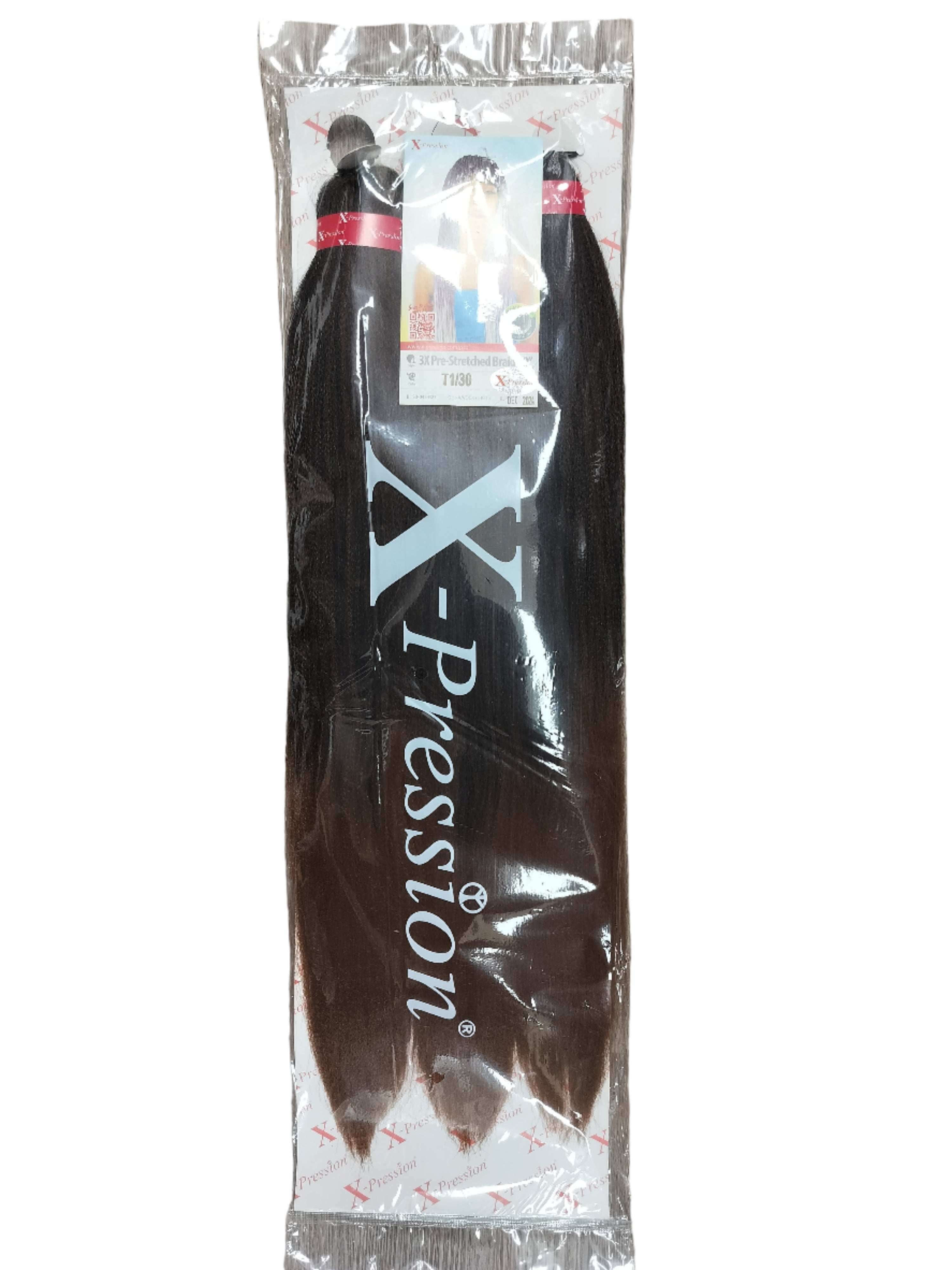 50" X-Pression Prestretched 3X Braiding Hair Extension - 240g in packaging for effortless braiding.