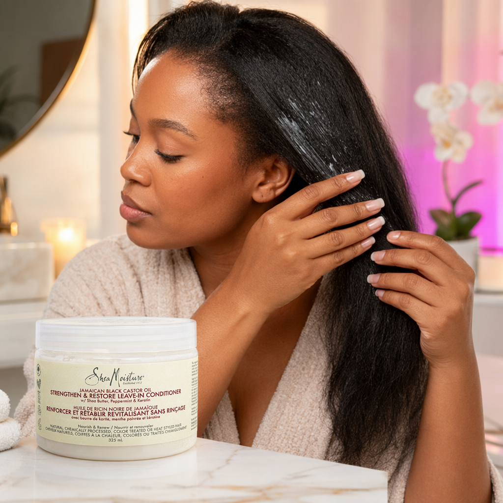 SheaMoisture, Jamaican Black Castor Oil, Strengthen & Restore Leave-In Conditioner, 11.5 fl oz - usage