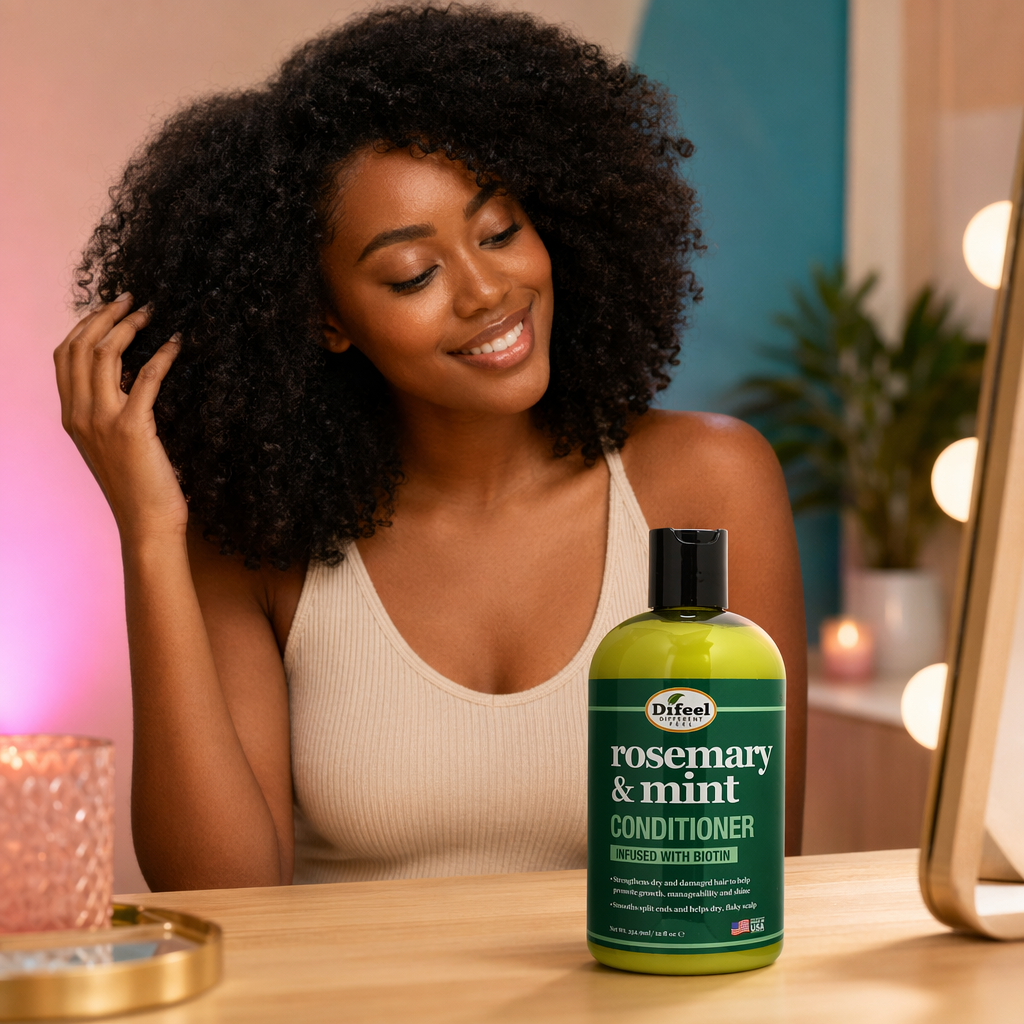 SUNFLOWER Difeel Rosemary Mint Strengthening Conditioner (12oz) - usage
