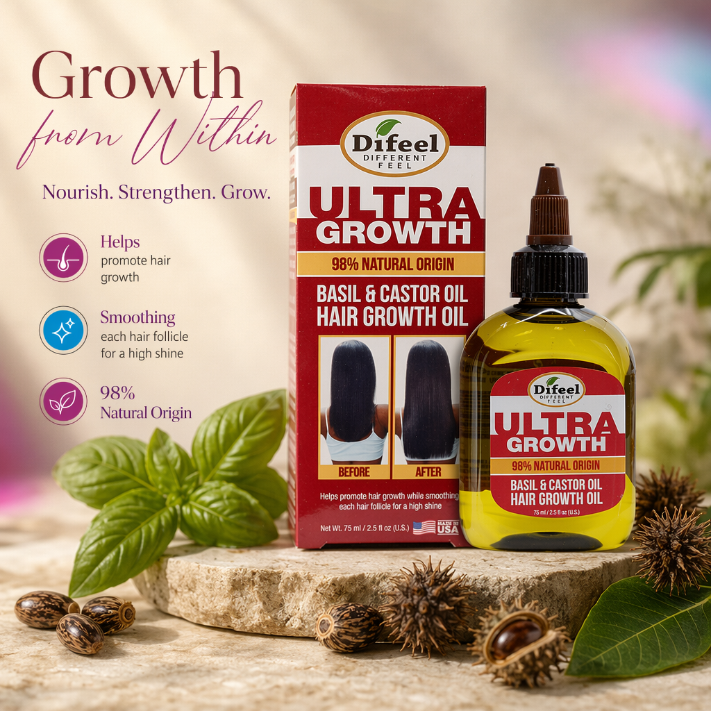 SUNFLOWER Difeel Ultra Growth Basil & Castor Oil Hair Growth Oil (2.5oz) - benefit