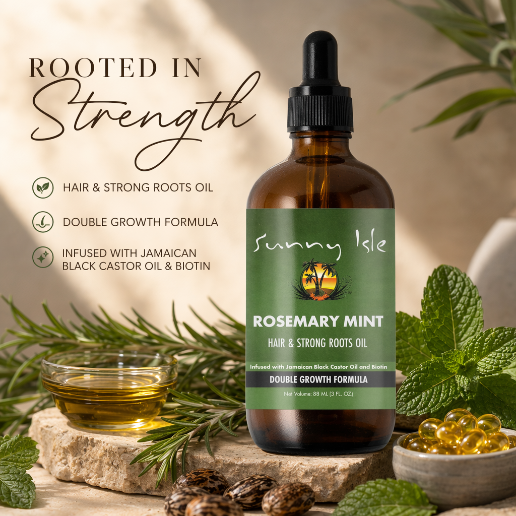 SUNNY ISLE Rosemary Mint Hair & Strong Root Oil (3oz) - benefit