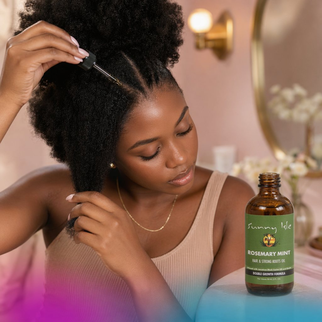 SUNNY ISLE Rosemary Mint Hair & Strong Root Oil (3oz) - usage