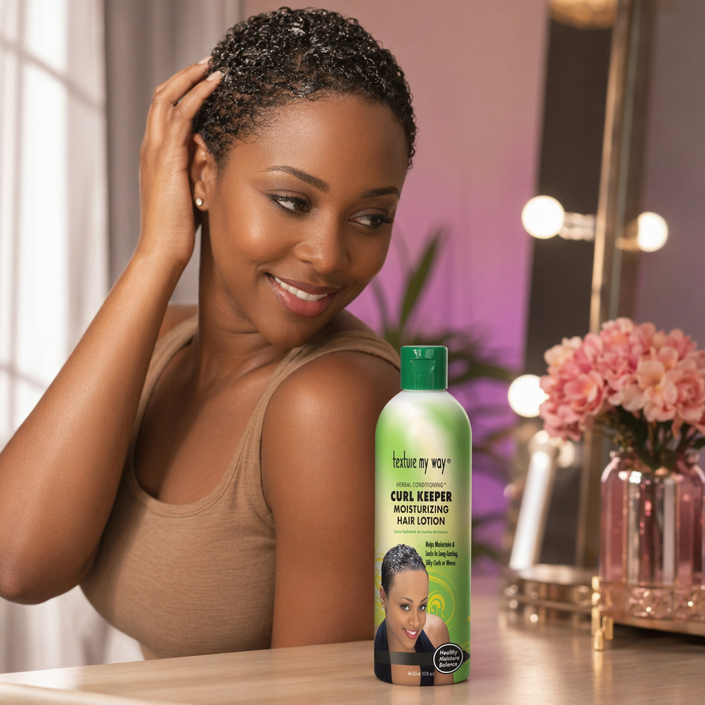 TEXTURE MY WAY Curl Keeper Hair Lotion (12oz) - usage